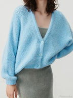 Fuzzy V-neck Button-front Cardigan image 1