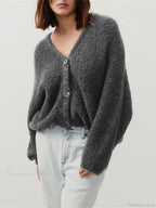 Fuzzy V-neck Button-front Cardigan image 8