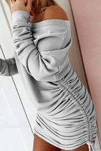 Gathering Dress with Drop Shoulder and Drawstring image 2