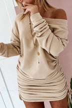 Gathering Dress with Drop Shoulder and Drawstring image 3