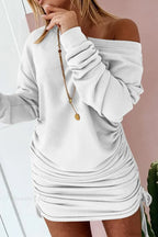 Gathering Dress with Drop Shoulder and Drawstring image 5