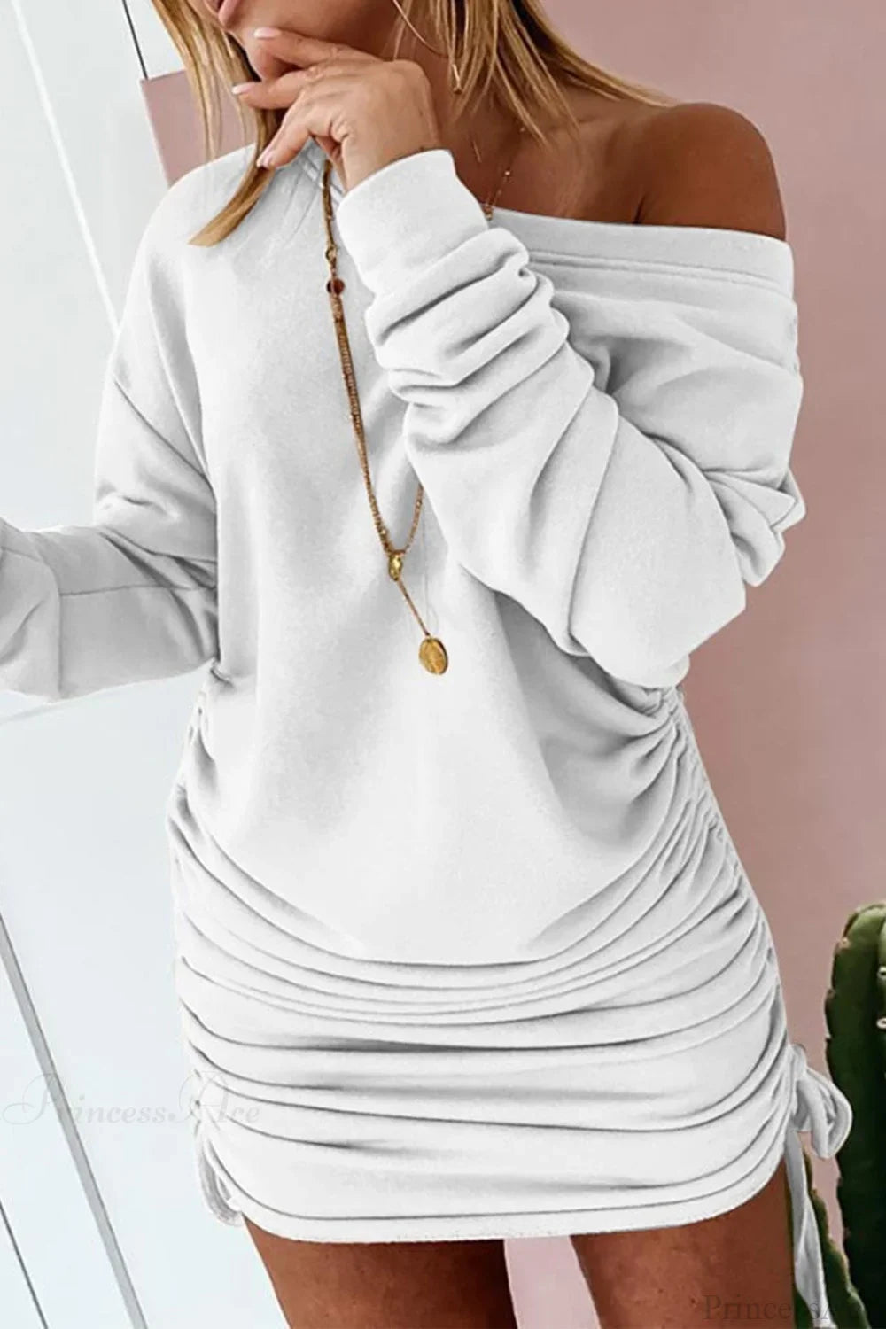 Gathering Dress with Drop Shoulder and Drawstring image 5