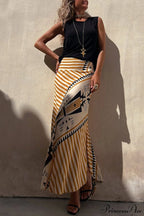 Geometric Print Elastic Charming Waist Maxi Skirt image 3