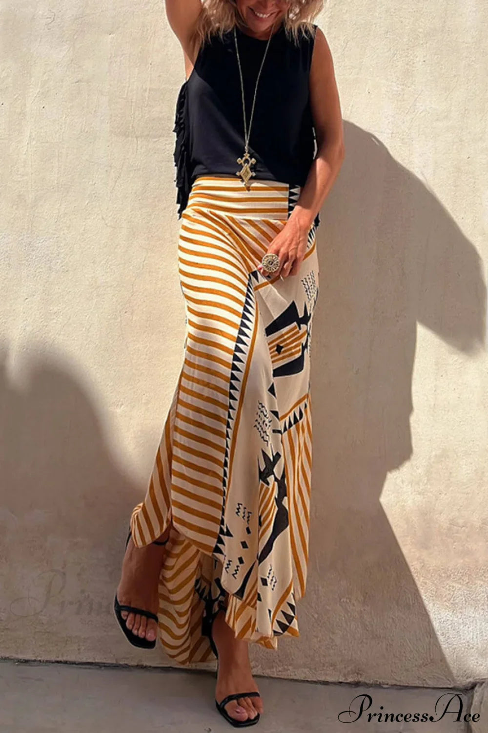 Geometric Print Elastic Charming Waist Maxi Skirt image 2