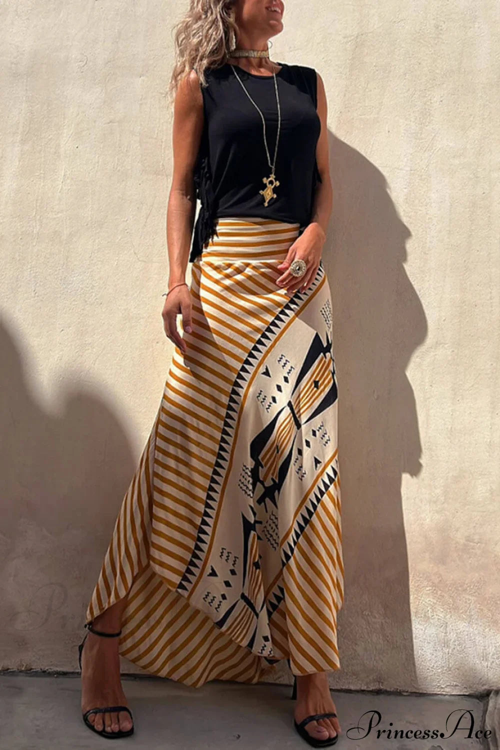 Geometric Print Elastic Charming Waist Maxi Skirt image 5