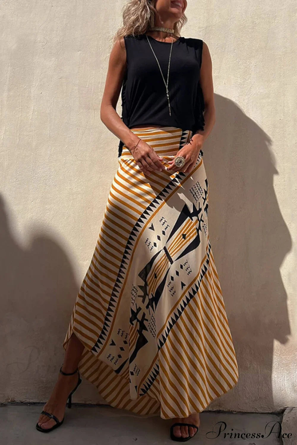 Geometric Print Elastic Charming Waist Maxi Skirt image 1