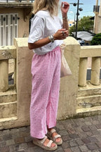 Gingham Print Elastic Waist Drawstring Lounge Pant image 5