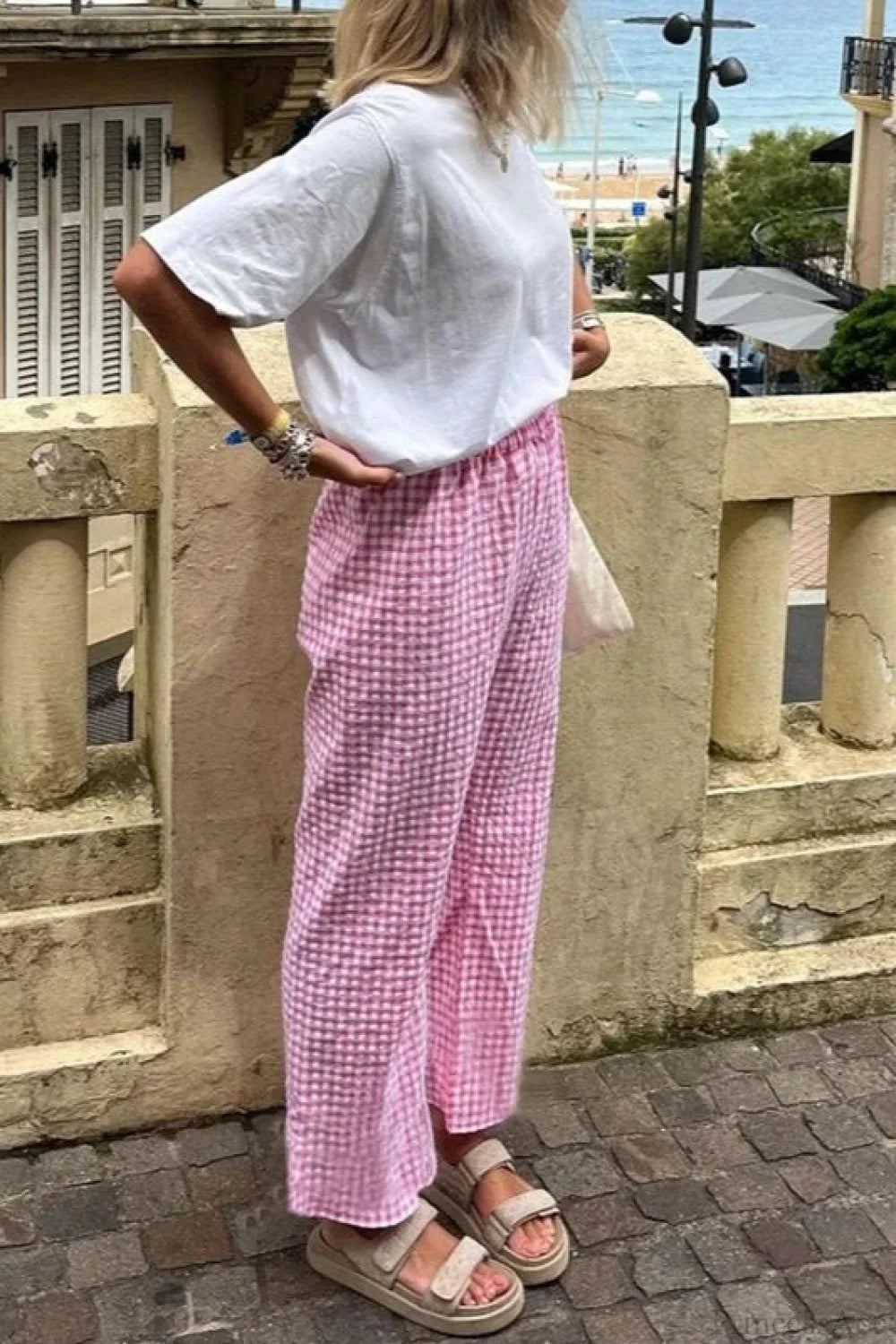 Gingham Print Elastic Waist Drawstring Lounge Pant image 6