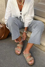 Gingham Print Elastic Waist Drawstring Lounge Pant image 2