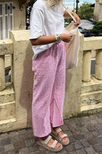 Gingham Print Elastic Waist Drawstring Lounge Pant image 1