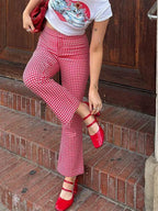 Gingham Red High Waist Flare Plaid Pant image 1