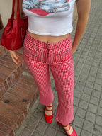 Gingham Red High Waist Flare Plaid Pant image 5