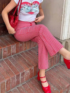 Gingham Red High Waist Flare Plaid Pant image 4
