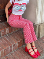 Gingham Red High Waist Flare Plaid Pant image 6