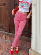 Gingham Red High Waist Flare Plaid Pant image 3