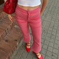 Gingham Red High Waist Flare Plaid Pant image 2