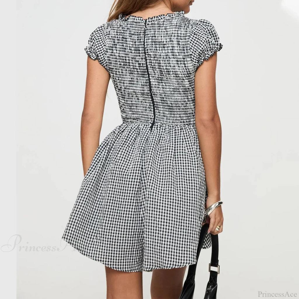 Gingham Smocked Babydoll Mini Dress image 6