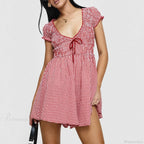 Gingham Smocked Babydoll Mini Dress image 1