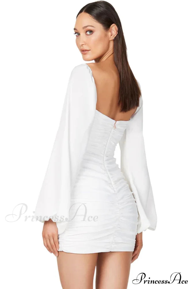 Glossy Satin Square Charming Neck Mini Dress image 3