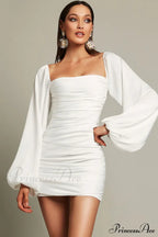 Glossy Satin Square Charming Neck Mini Dress image 1