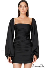 Glossy Satin Square Charming Neck Mini Dress image 10