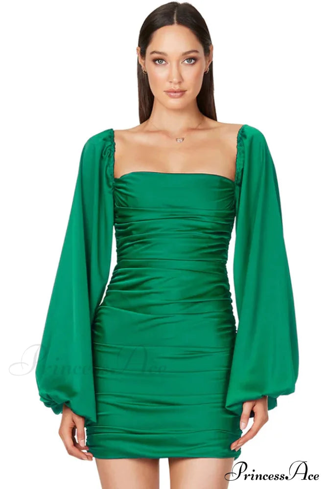 Glossy Satin Square Charming Neck Mini Dress image 6