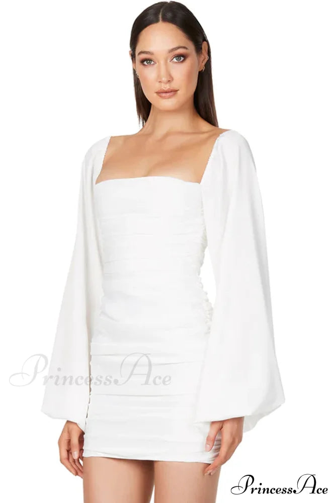 Glossy Satin Square Charming Neck Mini Dress image 2