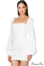 Glossy Satin Square Charming Neck Mini Dress image 2
