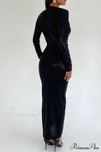 Glossy V Neck Ruched Slit Dress image 10