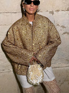 Golden Sequins Bomber Short Coat image 6