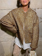 Golden Sequins Bomber Short Coat image 4