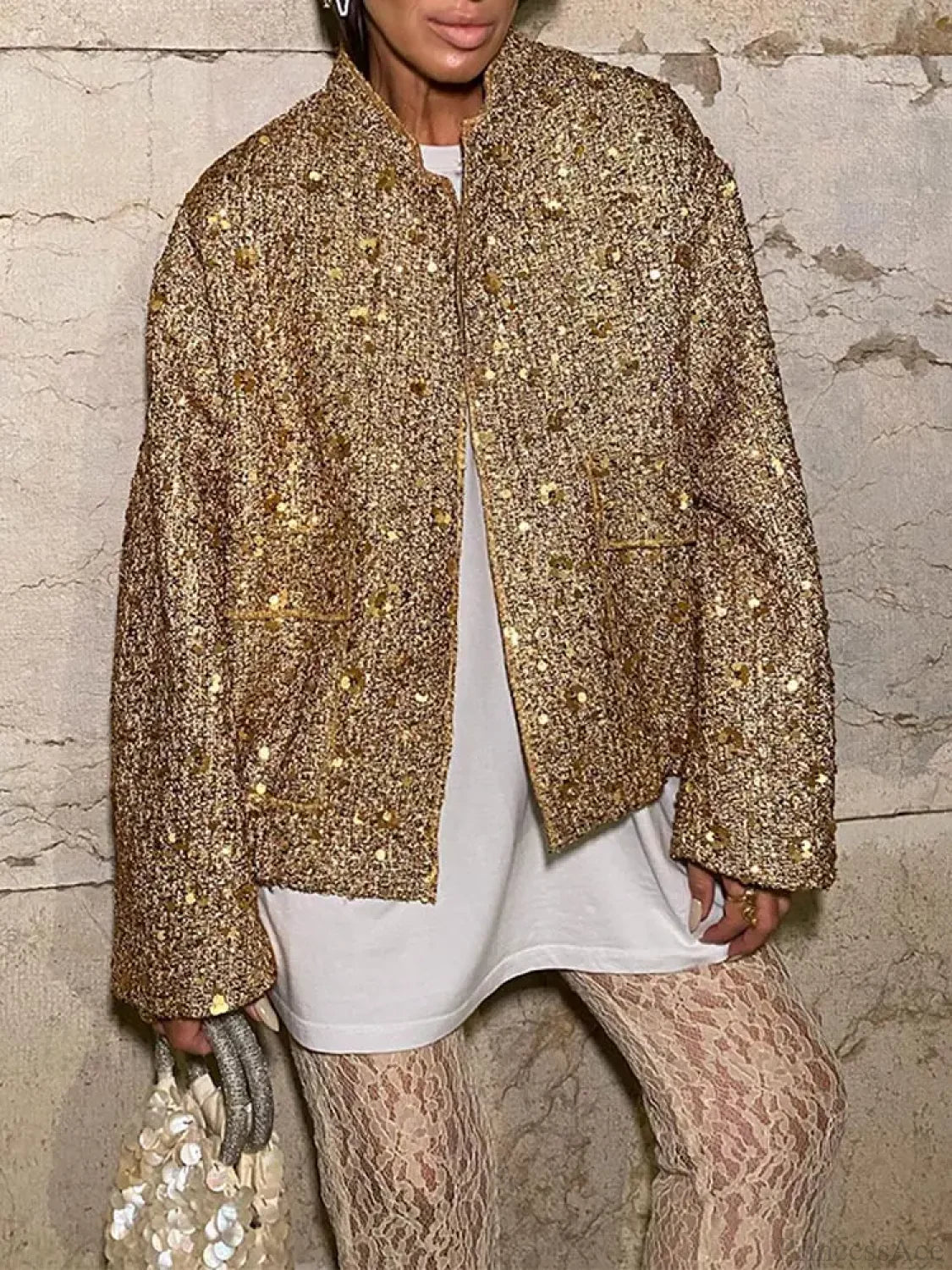 Golden Sequins Bomber Short Coat image 5