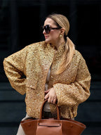 Golden Sequins Bomber Short Coat image 7