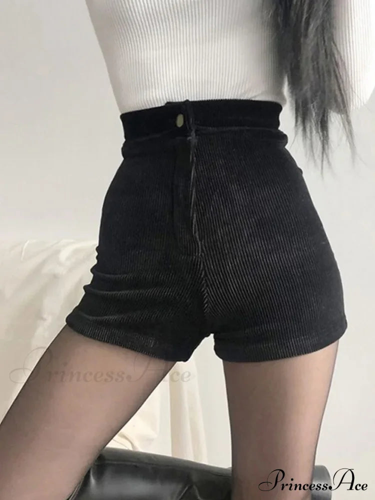 Goth High Waist Spring Autumn Fashion Tight Sexy Stretch Y2K Corduroy Casual Pants Short image 1