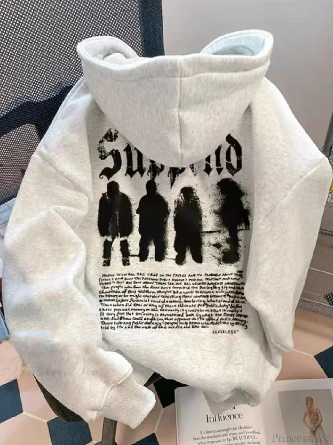 Goth Letter Graphic Loose Fleece Hoodie image 5