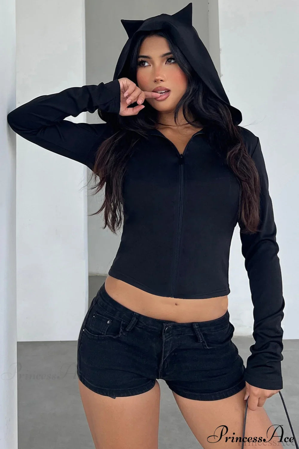 Goth Vibe Little Devil Y2K Slim Cropped Hoodie image 2