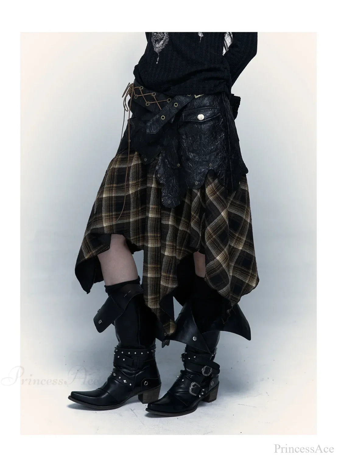 Gothic Harajuku Plaid Patchwork Skirt image 2