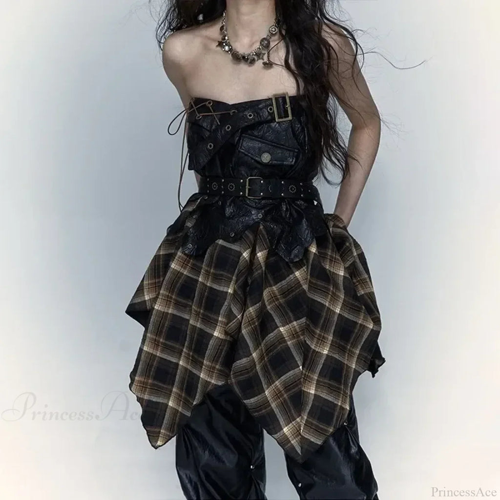 Gothic Harajuku Plaid Patchwork Skirt image 5