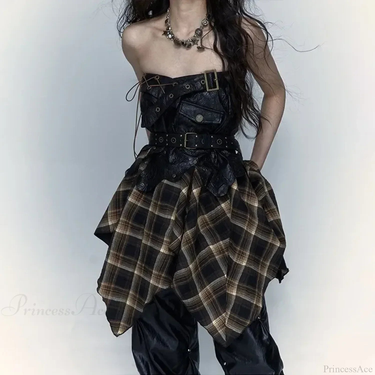 Gothic Harajuku Plaid Patchwork Skirt image 5