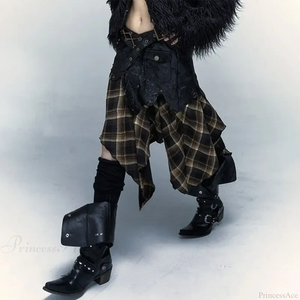 Gothic Harajuku Plaid Patchwork Skirt image 3
