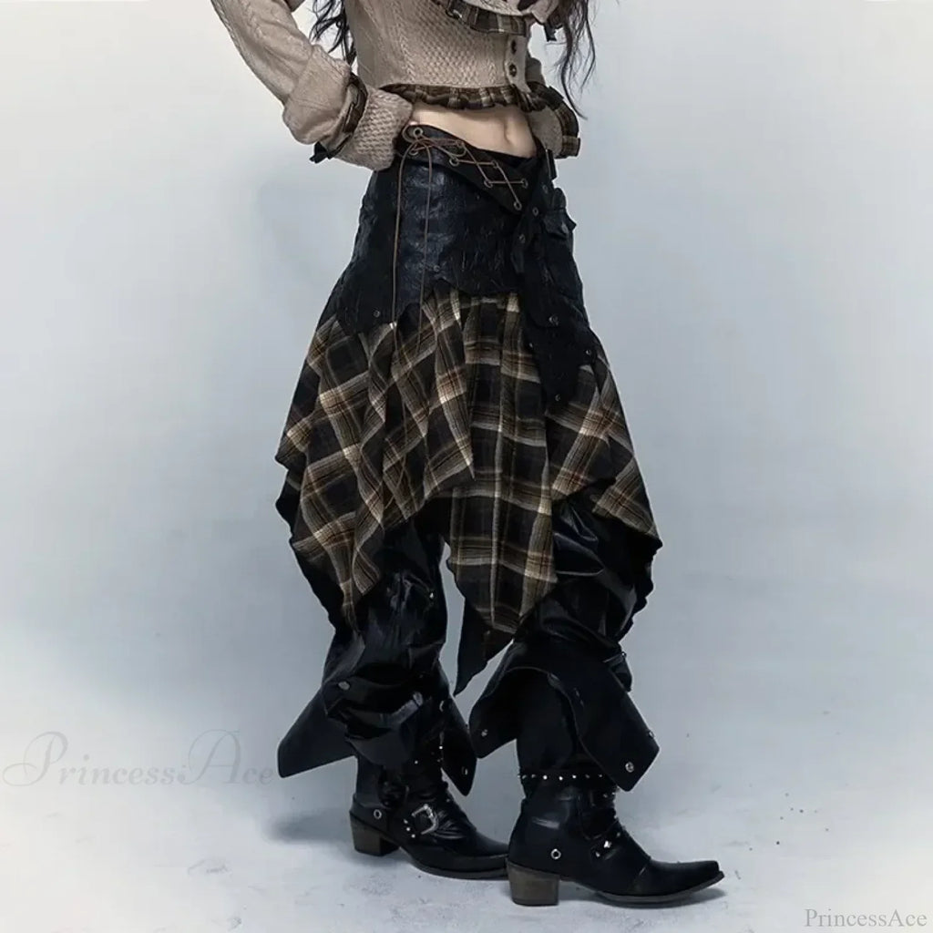 Gothic Harajuku Plaid Patchwork Skirt image 1