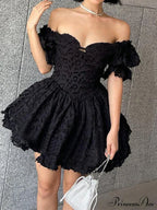 Gothic Lolita Women's Vintage High Waist Black Ball Gown Goth Puff Sleeve V-neck Dress image 3