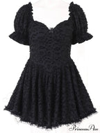 Gothic Lolita Women's Vintage High Waist Black Ball Gown Goth Puff Sleeve V-neck Dress image 5