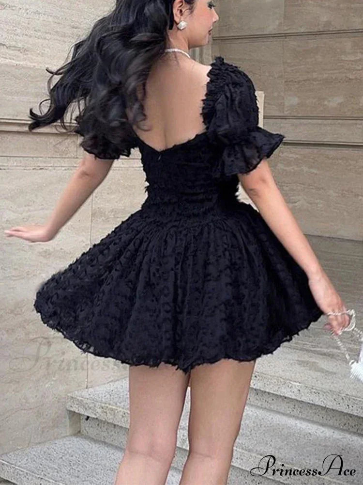 Gothic Lolita Women's Vintage High Waist Black Ball Gown Goth Puff Sleeve V-neck Dress image 2