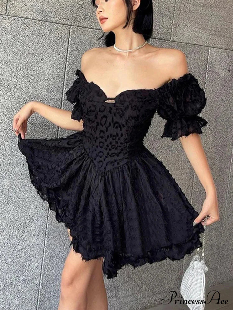 Gothic Lolita Women's Vintage High Waist Black Ball Gown Goth Puff Sleeve V-neck Dress image 6