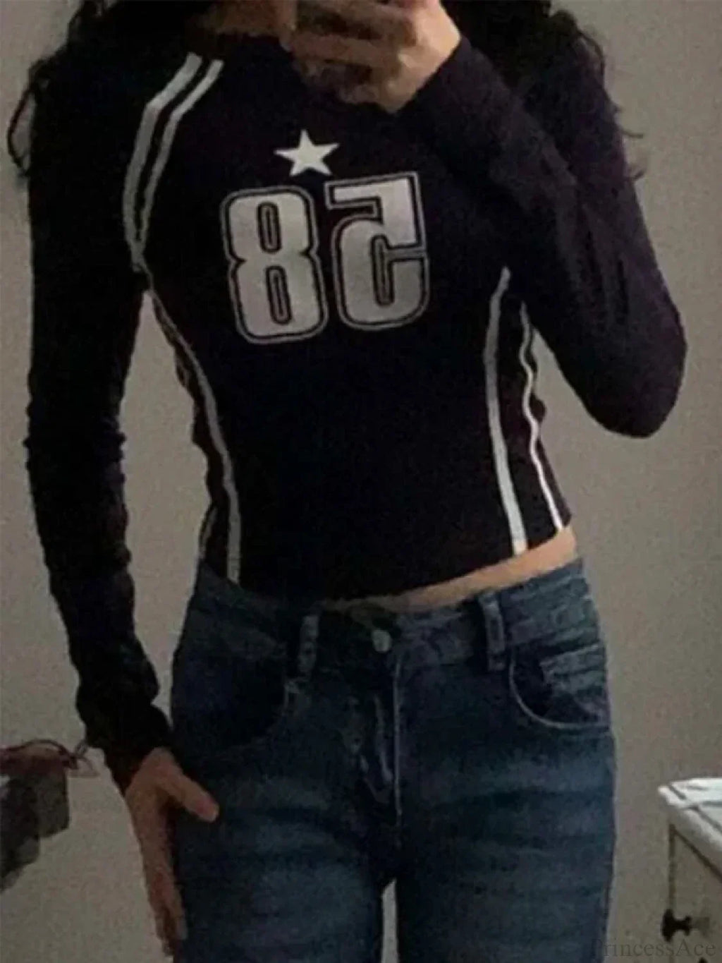 Gothic Open Umbilical Letter Printed Casual Long Sleeve Knit Top image 4