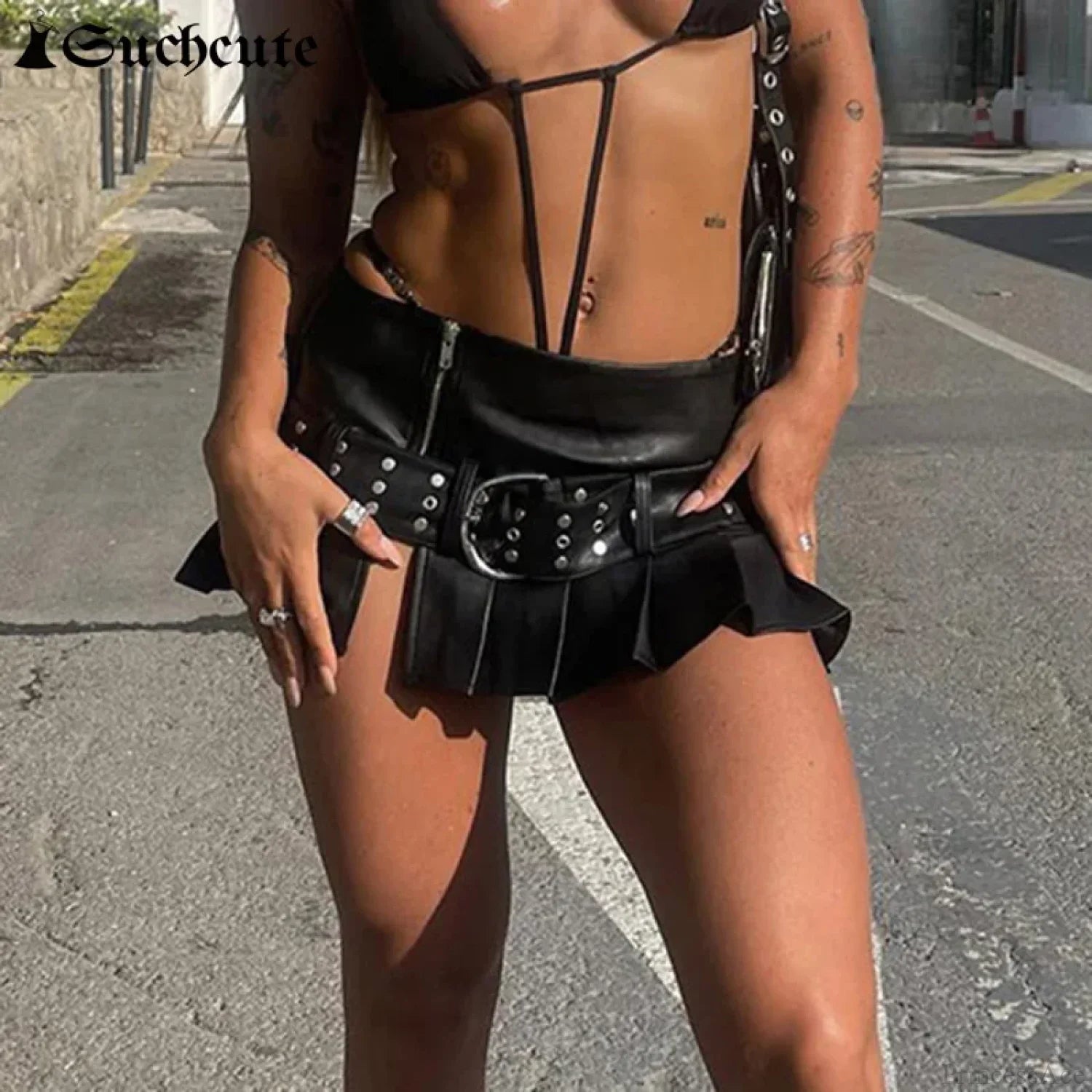 Gothic Rivet Pleated Leather Skirt image 2
