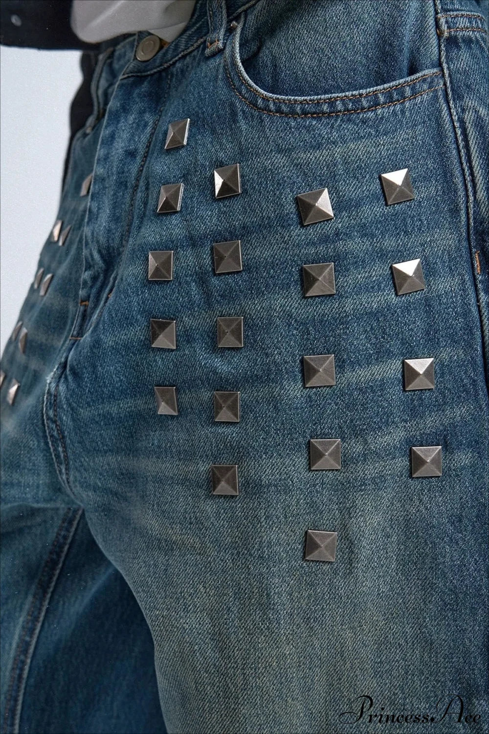 Gothic Streetwear Riveted Loose Jeans image 4