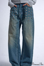 Gothic Streetwear Riveted Loose Jeans image 2