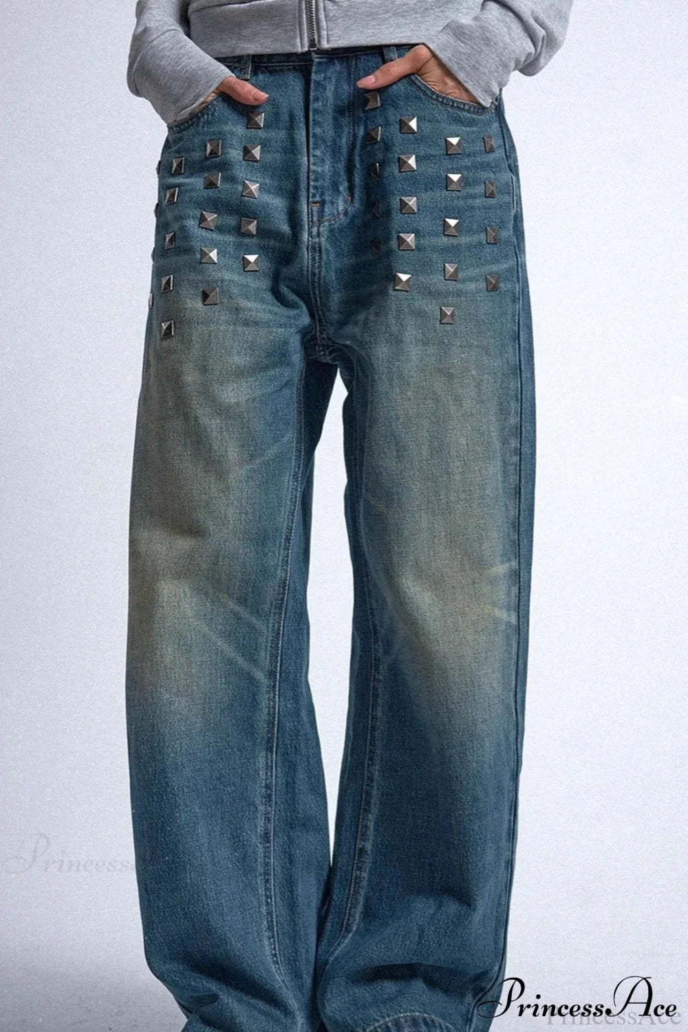 Gothic Streetwear Riveted Loose Jeans image 2